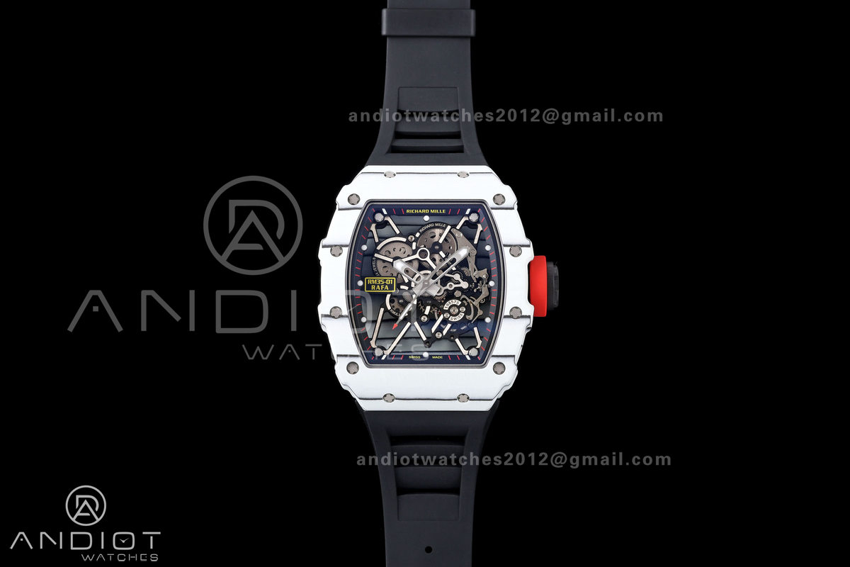 Mille Studio RM035-01 White NTPT 1:1 Best Edition Skeleton Dial on Black Rubber Strap RMAL3 Super Clone Free Sprung